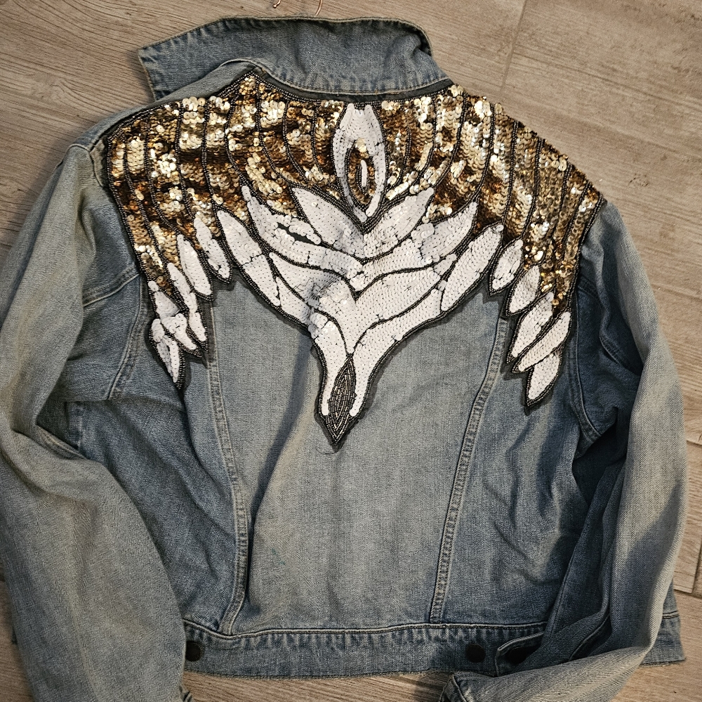 Free People Jean Jacket with white eagle